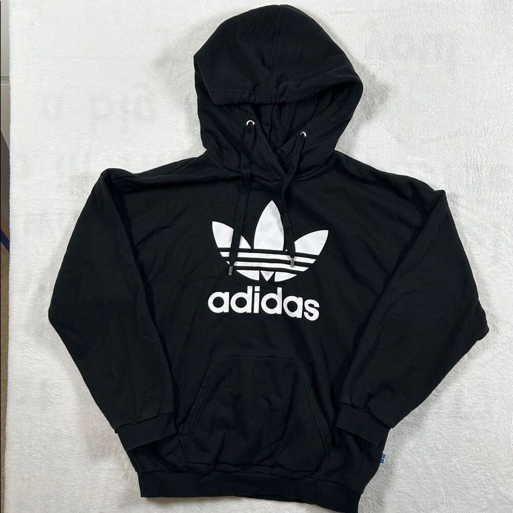 Adidas Adicolor Trefoil Hoodie Women's Size Medium Black Drawstring Athleisure